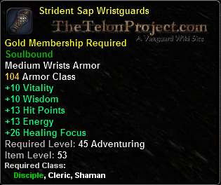 In-game tooltip for Strident Sap Wristguards