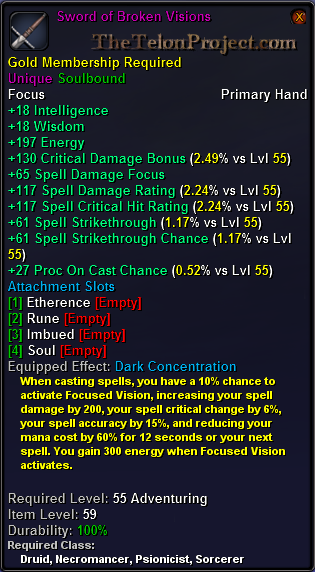 In-game tooltip for Sword of Broken Visions