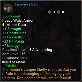 In-game tooltip for Tanwen's Belt