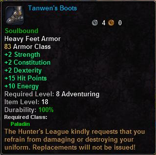 In-game tooltip for Tanwen's Boots