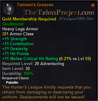 In-game tooltip for Tanwen's Greaves