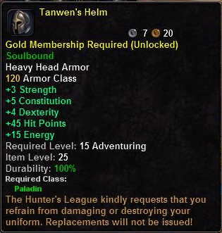 In-game tooltip for Tanwen's Helm