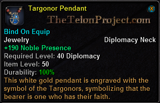 In-game tooltip for Targonor Pendant