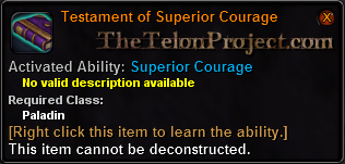 In-game tooltip for Testament of Superior Courage
