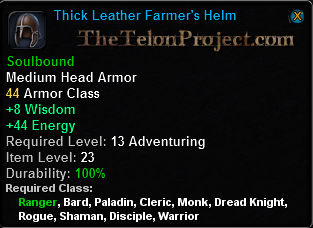 In-game tooltip for Thick Leather Farmer's Helm