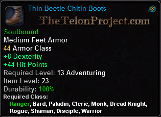 In-game tooltip for Thin Beetle Chitin Boots