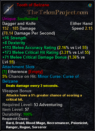 In-game tooltip for Tooth of Belzane