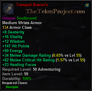 In-game tooltip for Tranquil Bracer's