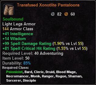 In-game tooltip for Transfused Xonotlite Pantaloons