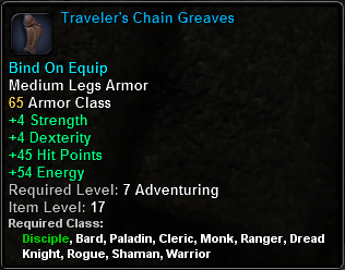 In-game tooltip for Traveler's Chain Greaves