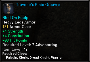 In-game tooltip for Traveler's Plate Greaves