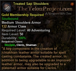 In-game tooltip for Treated Sap shoulders