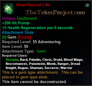 In-game tooltip for Ulvari Gem of Life