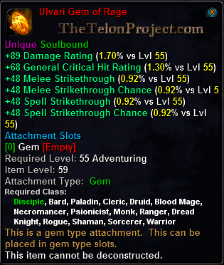 In-game tooltip for Ulvari Gem of Rage