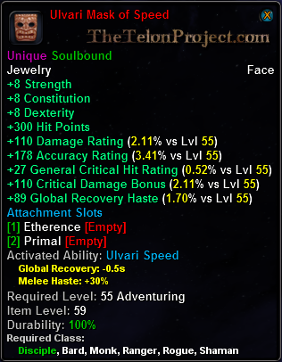 In-game tooltip for Ulvari Mask of Speed