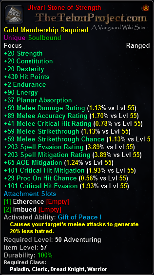 In-game tooltip for Ulvari Stone of Strength