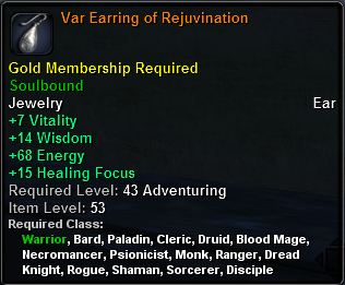 In-game tooltip for Var Earring of Rejuvination