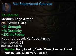 In-game tooltip for Var Empowered Greaves