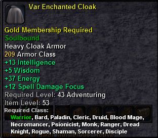 In-game tooltip for Var Enchanted Cloak