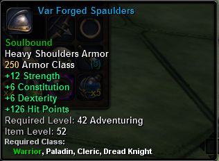 In-game tooltip for Var Forged Spaulders