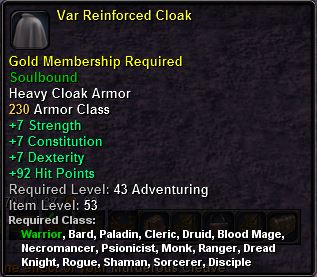 In-game tooltip for Var Reinforced Cloak