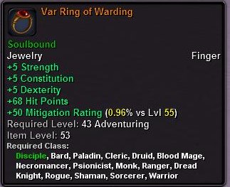 In-game tooltip for Var Ring of Warding