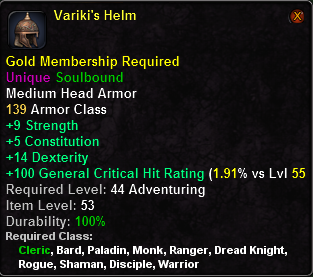 In-game tooltip for Variki's Helm