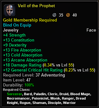 In-game tooltip for Veil of the Prophet