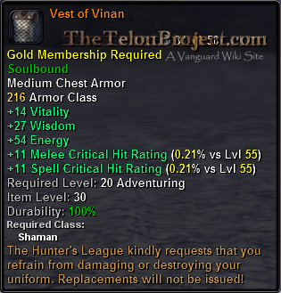In-game tooltip for Vest of Vinan