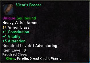 In-game tooltip for Vicar's Bracer