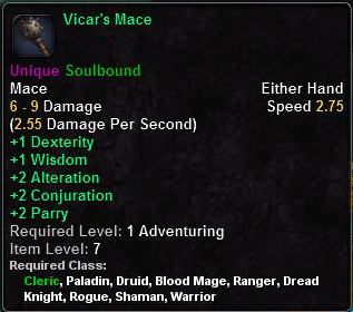 In-game tooltip for Vicar's Mace