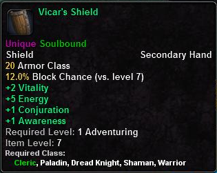 In-game tooltip for Vicar's Shield