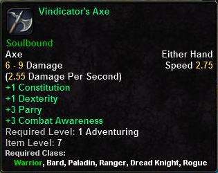 In-game tooltip for Vindicator's Axe