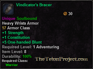 In-game tooltip for Vindicator's Bracer