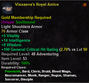 In-game tooltip for Vixxaeva's Royal Amice