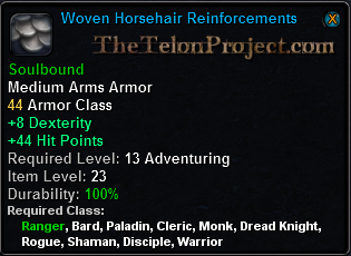 In-game tooltip for Woven Horsehair Reinforcements