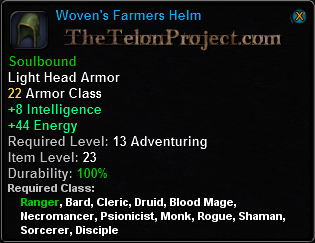 In-game tooltip for Woven's Farmers Helm