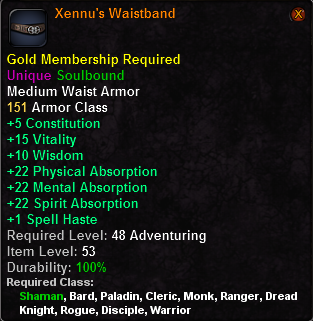 In-game tooltip for Xennu's Waistband