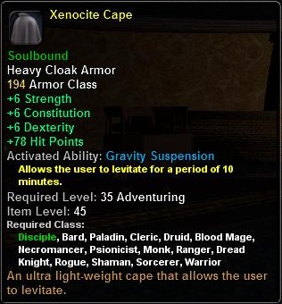 In-game tooltip for Xenocite Cape