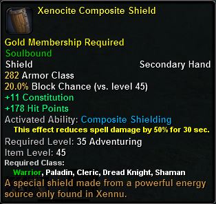 In-game tooltip for Xenocite Composite Shield