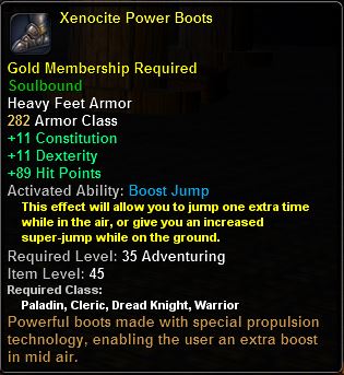 In-game tooltip for Xenocite Power Boots