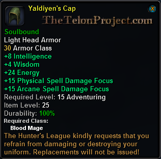 In-game tooltip for Yaldiyen's Cap