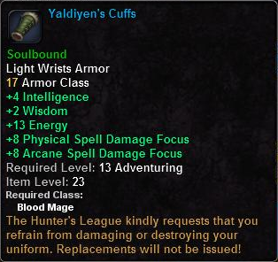In-game tooltip for Yaldiyen's Cuffs