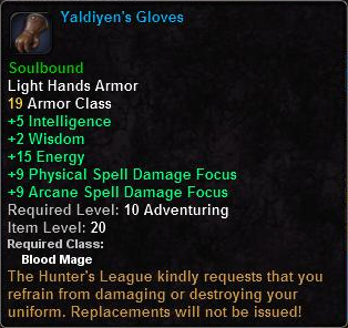 In-game tooltip for Yaldiyen's Gloves