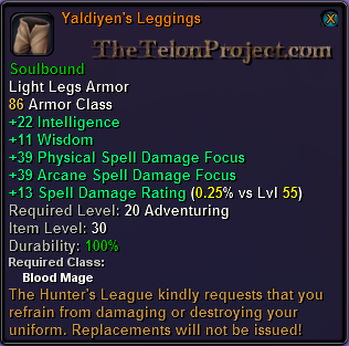 In-game tooltip for Yaldiyen's Leggings