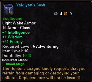 In-game tooltip for Yaldiyen's Sash