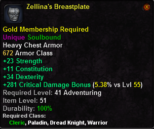 In-game tooltip for Zellina's Breastplate