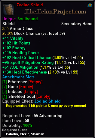 In-game tooltip for Zodiac Shield