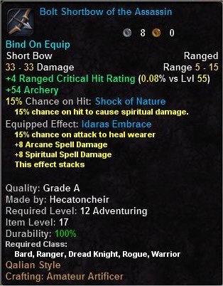 In-game tooltip for Bolt Shortbow Of The Assassin