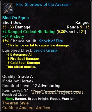 In-game tooltip for Fire Shortbow of the Assassin